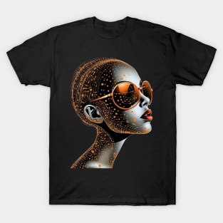 Vector Drawing - Robot-Girl in Sunglasses, Surrealism, Beautifully Transparent, Graphic with Elegant Patterns and Design, a New Fashionable Style T-Shirt